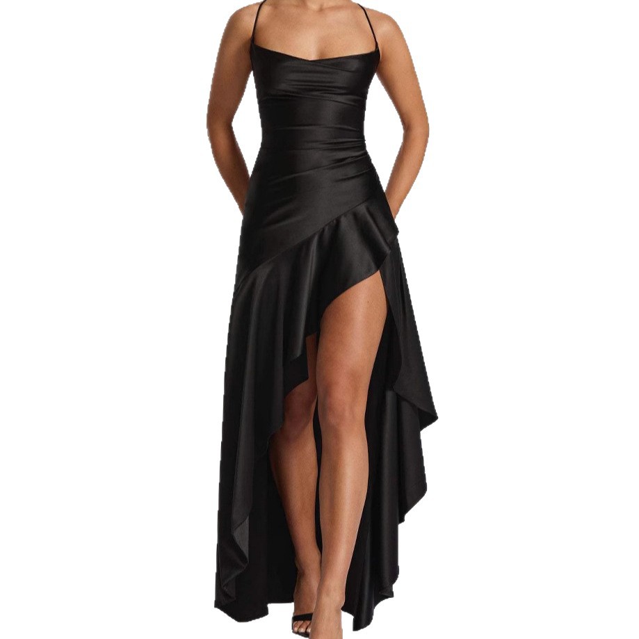 2025 European and American Cross-Border Foreign Trade Summer Hot Selling Sexy Women's Suspender Backless Ruffle Irregular Dress - Image 5