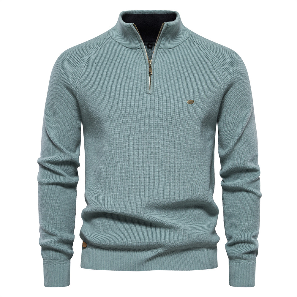 2023 autumn and winter new men's European size cross-border sweater men's long-sleeved zipper stand collar solid color versatile casual men's wear - Image 6