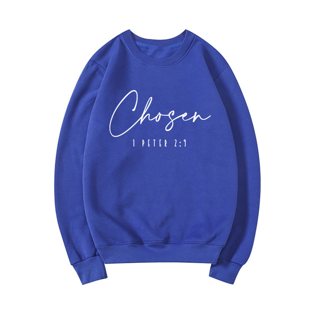 Cross-border foreign trade independent station women's fleece round neck sweater plain color slogan letter printing long-sleeved sweater - Image 4