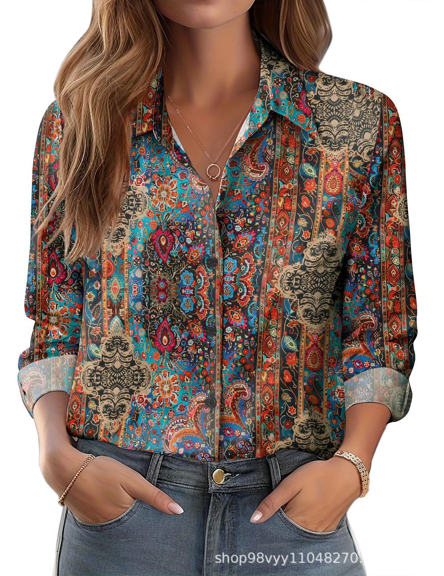 Women's 3D Printed Floral Loose-fitting Shirt, European and American Style, for Cross-border E-commerce AliExpress Independent Website - Image 39