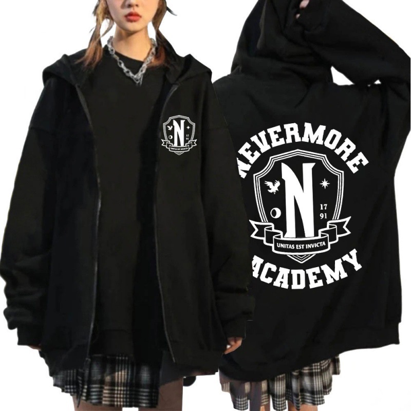 Addams Family peripheral letter cartoon print zipper sweatshirt unisex jacket hoodie anime