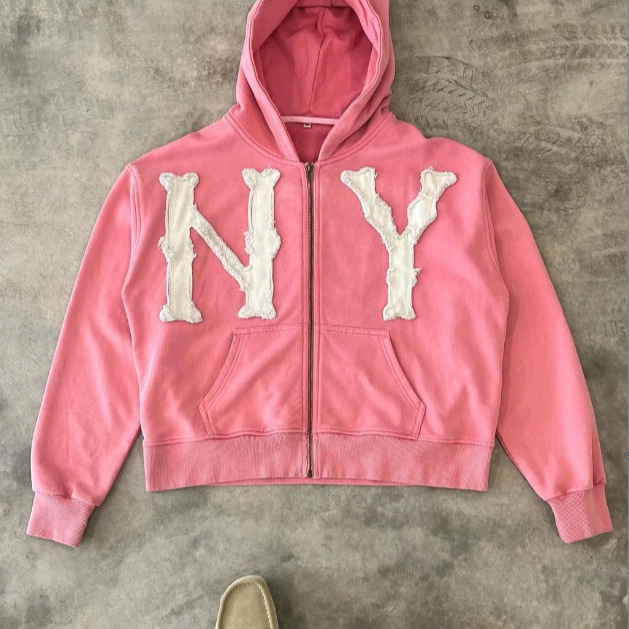 2024 European and American cross-border spring and summer new wholesale embroidered hooded cardigan full chain loose men and women trendy sweater jacket - Image 4