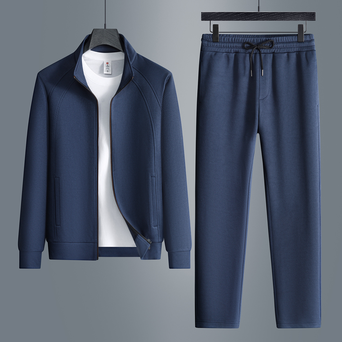 2025 Spring/Autumn New Men's Stand Collar Zipper Long-Sleeved Cardigan and Trousers Fashionable Casual Suit - Image 9