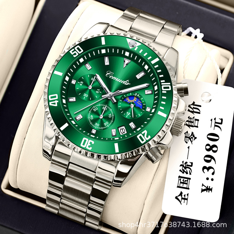 Cross-border foreign trade watch gift order real three-eyed men's green water ghost series luminous waterproof men's watch sports watch - Image 8