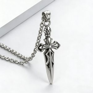 New cross-border style retro heavy sword cross titanium steel pendant, trendy men's necklace, fashion jewelry and accessories