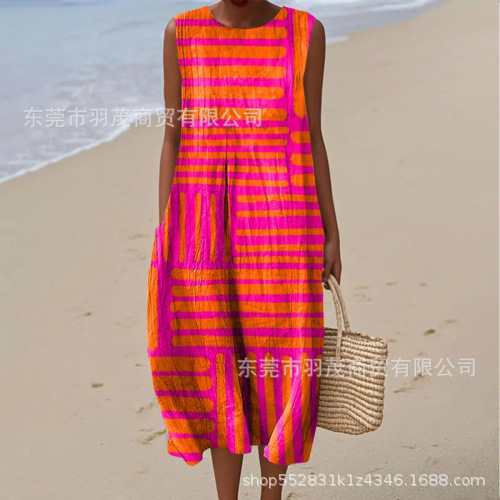 2025 European and American spring and summer new sleeveless casual printed temperament long skirt dress slim small fresh casual skirt - Image 20