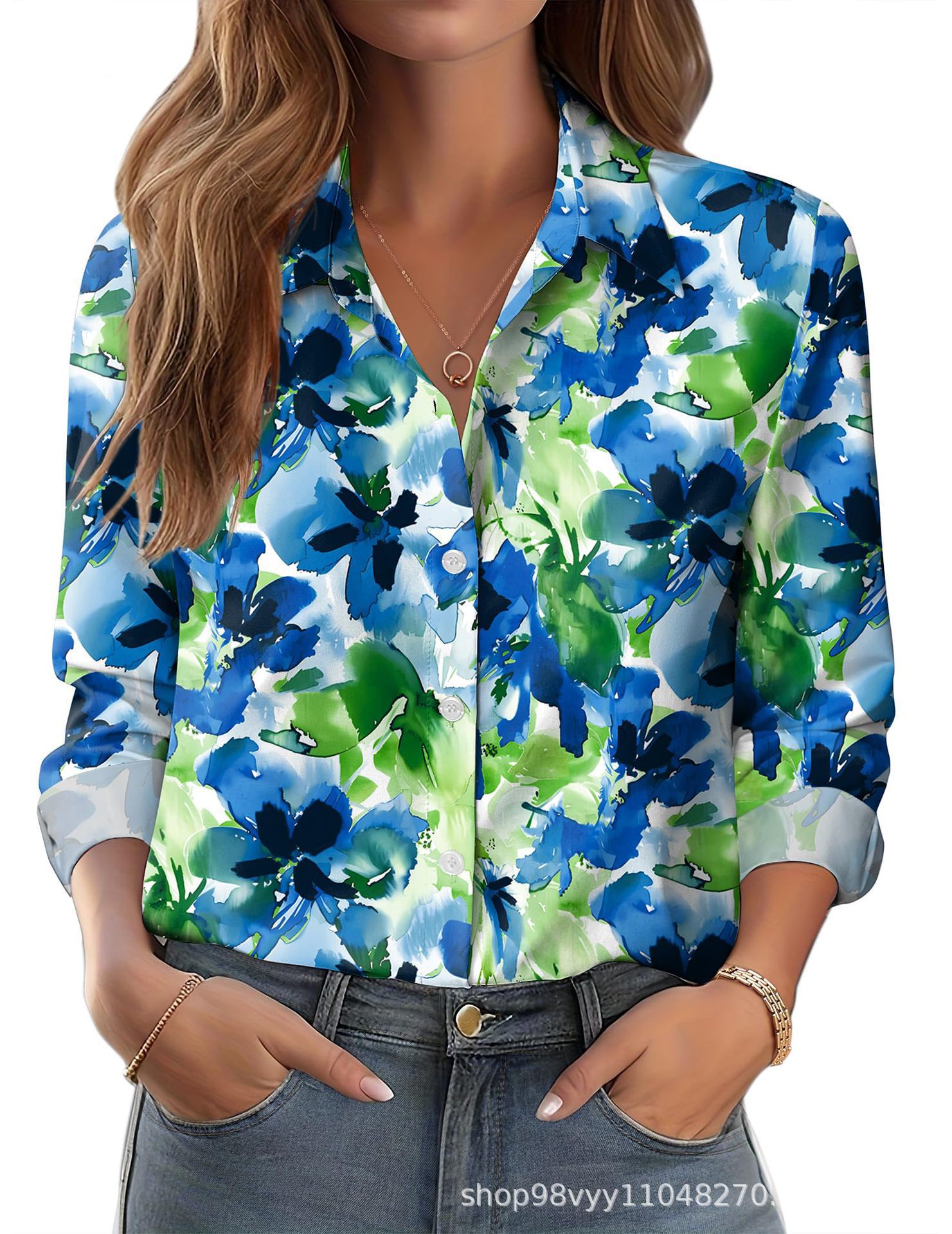 Women's 3D Printed Floral Loose-fitting Shirt, European and American Style, for Cross-border E-commerce AliExpress Independent Website - Image 12