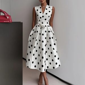 Polka-Dot Dress with Waist Tie