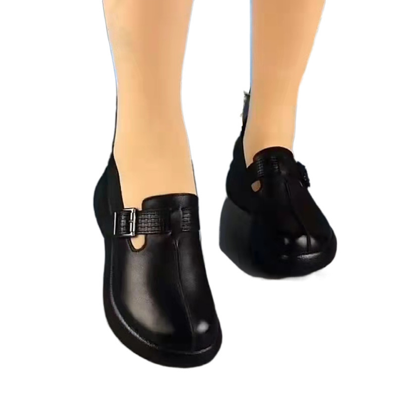 Platform shoes for women thick sole soft leather handmade buckle single shoes retro round toe comfortable soft sole 2022 spring women's shoes - Image 7