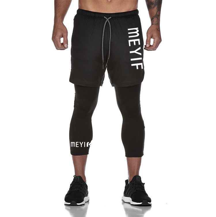 New men's sports fake two-piece trousers training fitness pants thin running overalls one piece drop shipping - Image 7