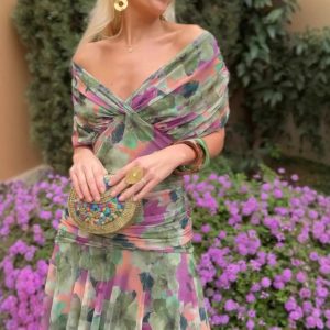 Cross-border 2025 European and American Spring/Summer New Mesh Printed Sundress, INS Vacation Casual Party Dress