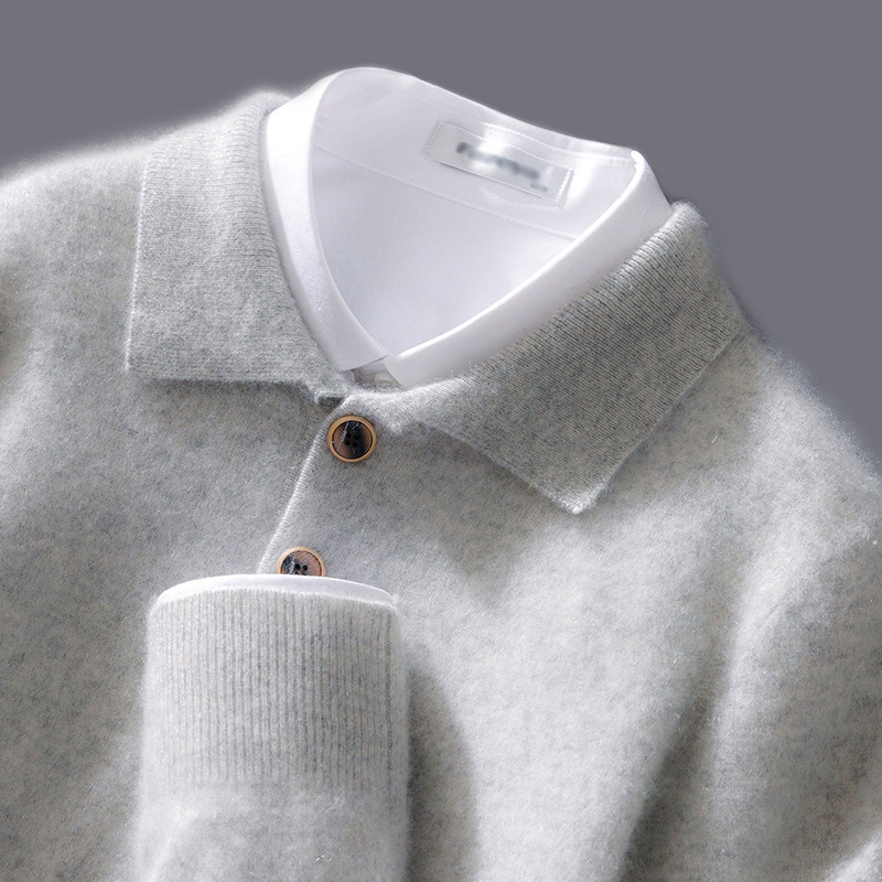 New 100-neck men's pure polo shirt, base layer knitted 23 pullover sweater, wool sweater, autumn and winter shirt, loose fit. - Image 4