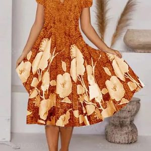 European and American cross-border women's clothing AliExpress Amazon independent station personalized flower printing V-neck short-sleeved dress