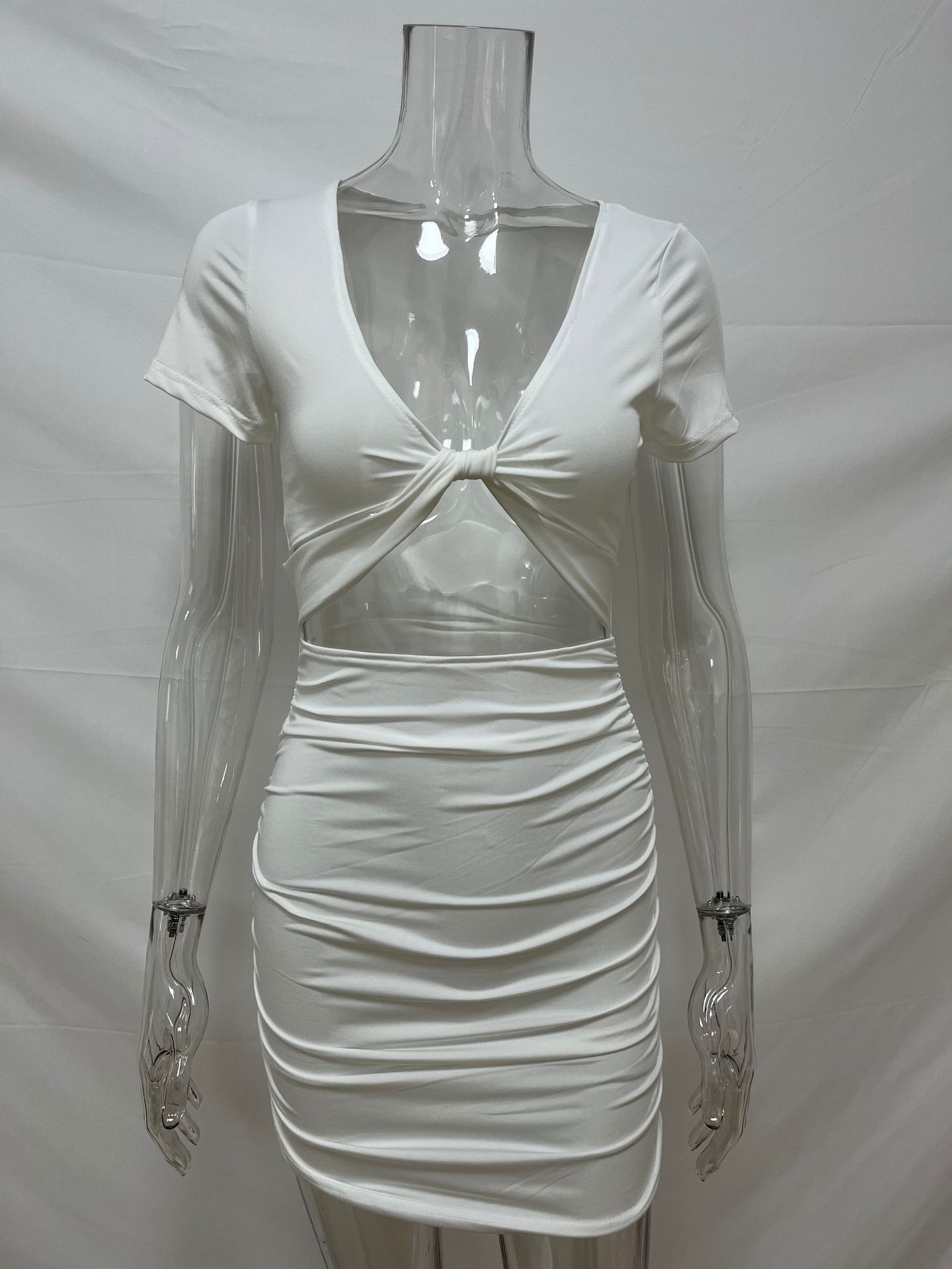 2024 Amazon cross-border women's short-sleeved summer foreign trade wholesale European and American sexy V-neck waist-revealing hip dress - Image 6