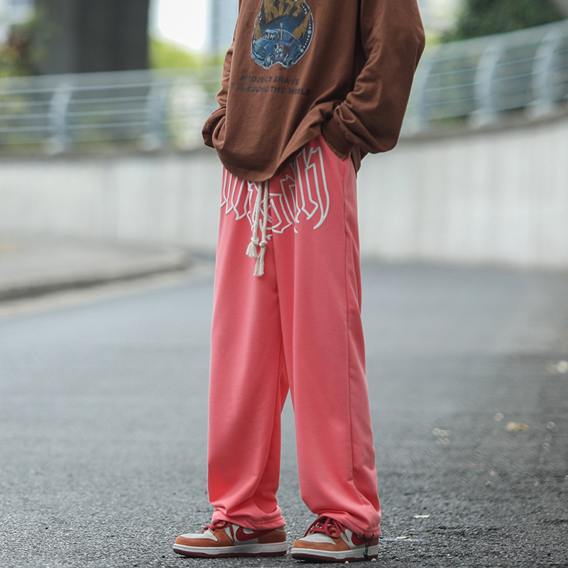 Fashion brand retro printed letter straight pants men's spring and autumn Hong Kong style casual personality hip-hop mopping wide-leg long pants - Image 6