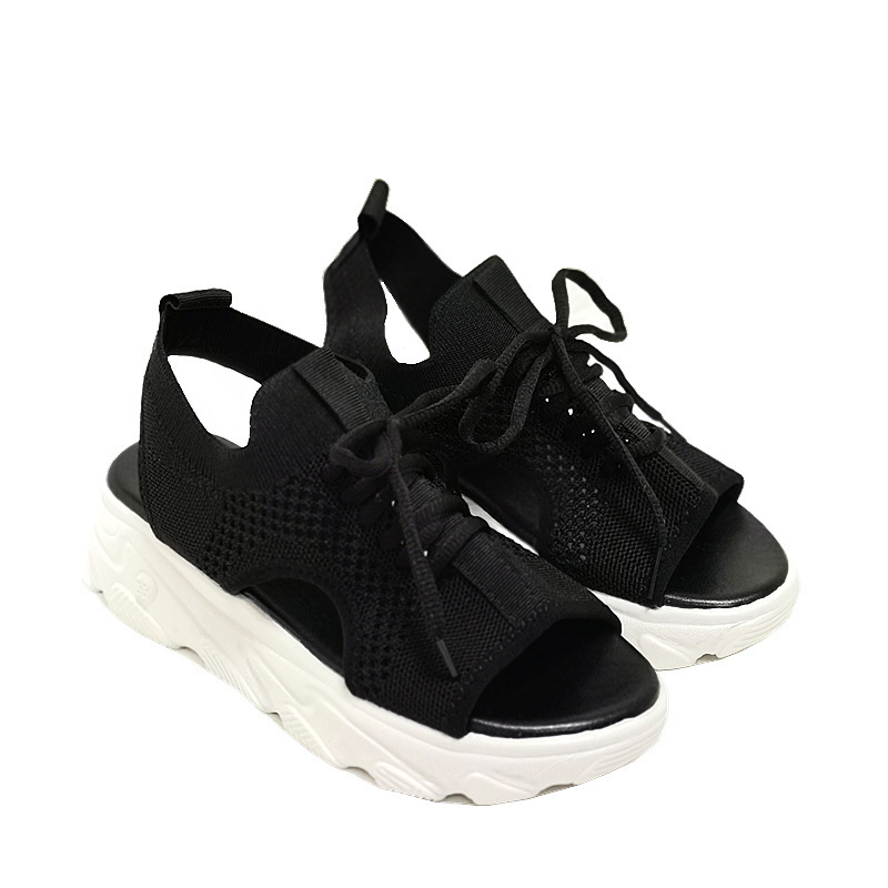 Large size sports sandals women's 2023 summer new thick bottom fly woven soft bottom casual flat hollow European and American beach sandals - Image 6