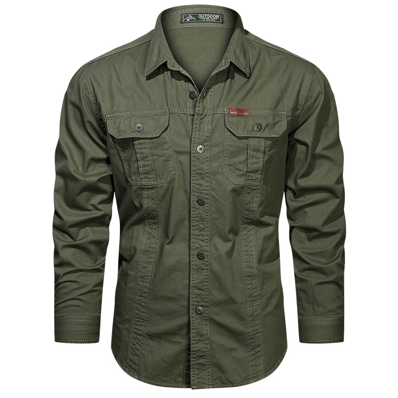 2024 Spring and Autumn New Shirt Men's Long Sleeve Cotton Casual Solid Color Shirt Middle-aged and Young Worker Slim Jacket