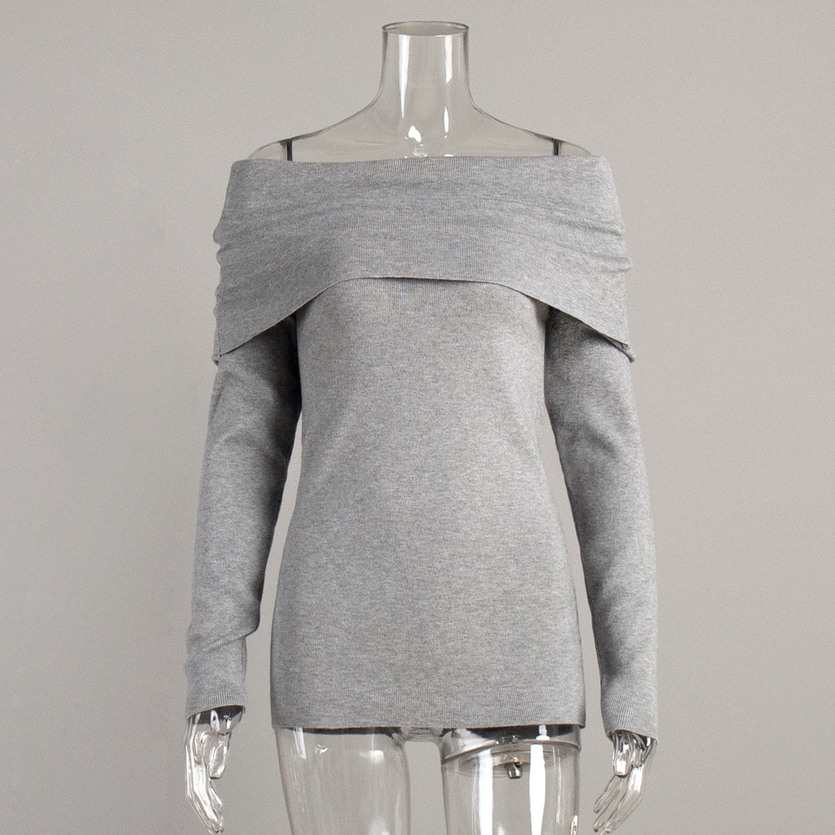 Women's Cross-Border Sweater 2025 Autumn/Winter European and American Style Long-Sleeved Knitted Base Layer Top, Off-Shoulder Sexy Slim Fit Top - Image 6