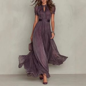 V-Neck Printed Ruffle Dress