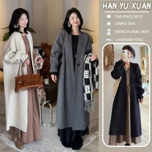Women's Mid-Length Knit Cardigan with Single Button