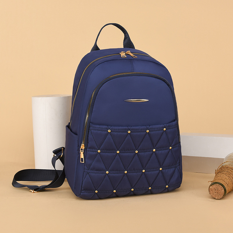 New women's bag cross-border Oxford cloth backpack large capacity fashion rhombus school bag fashionable simple solid color travel bag - Image 2