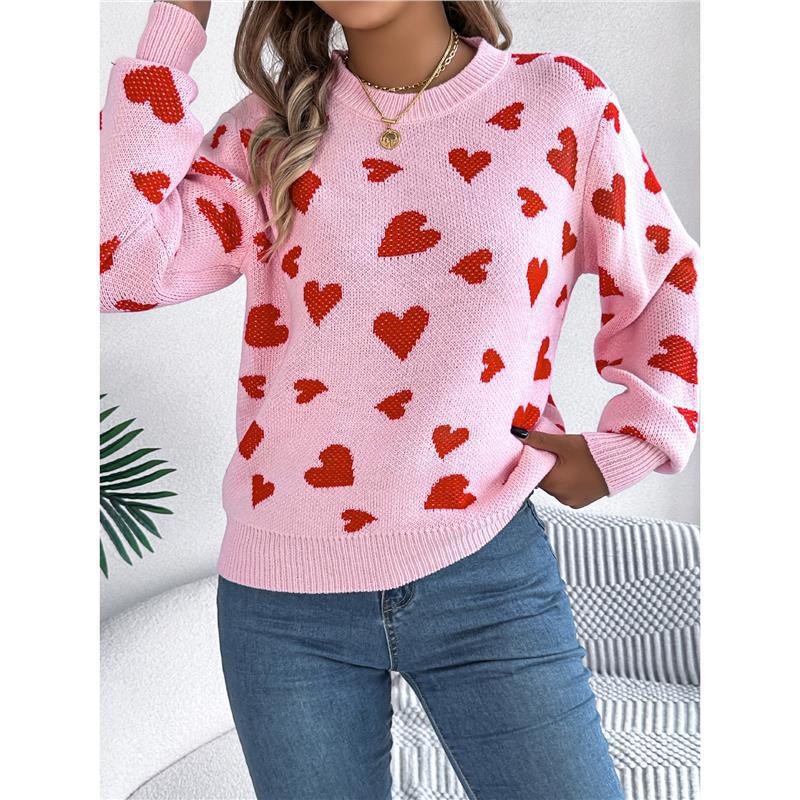 Real shot of 2025 Fall/Winter casual color-blocked heart lantern sleeve pullover sweater, Amazon cross-border Valentine's Day women's clothing. - Image 8