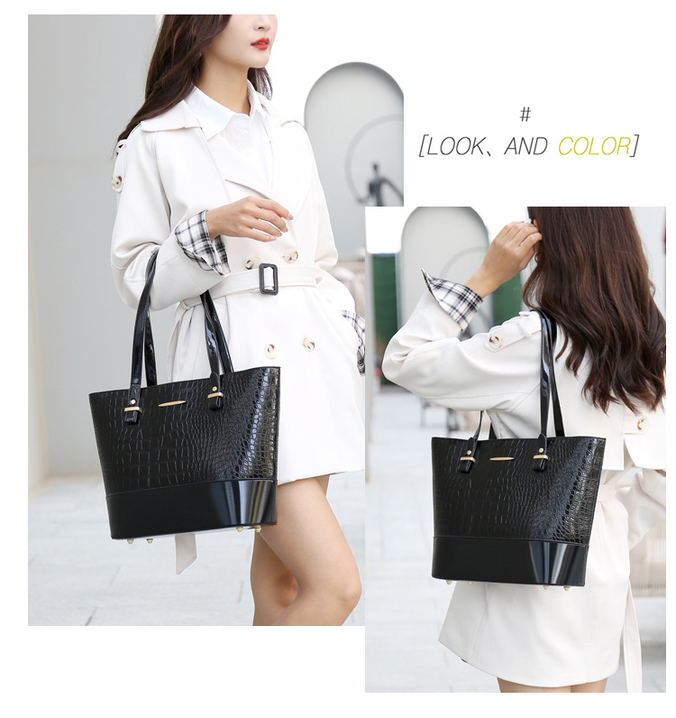 New women's bag 2023 fashion crocodile pattern mother-in-law three-piece handbag shoulder bag Messenger women's bag wholesale - Image 7
