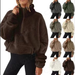 Cross-border e-commerce platform AliExpress Wish 2025 Autumn/Winter European and American New Arrival Fleece Lined Women's Half-Zip Stand Collar Sweatshirt