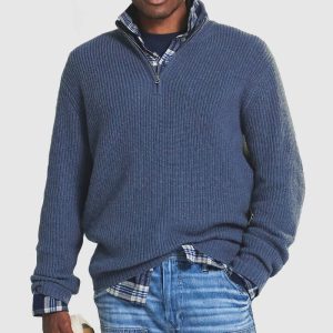 Amazon Independent Station 2023 Autumn and Winter New European and American Foreign Trade Men's Business Casual Loose Zipper Stand Collar Sweater