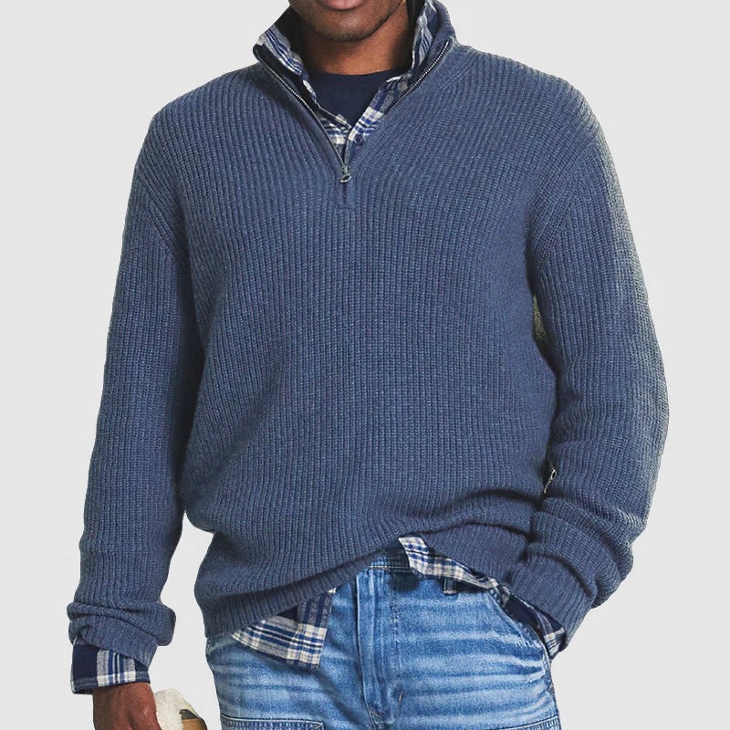 Amazon Independent Station 2023 Autumn and Winter New European and American Foreign Trade Men's Business Casual Loose Zipper Stand Collar Sweater