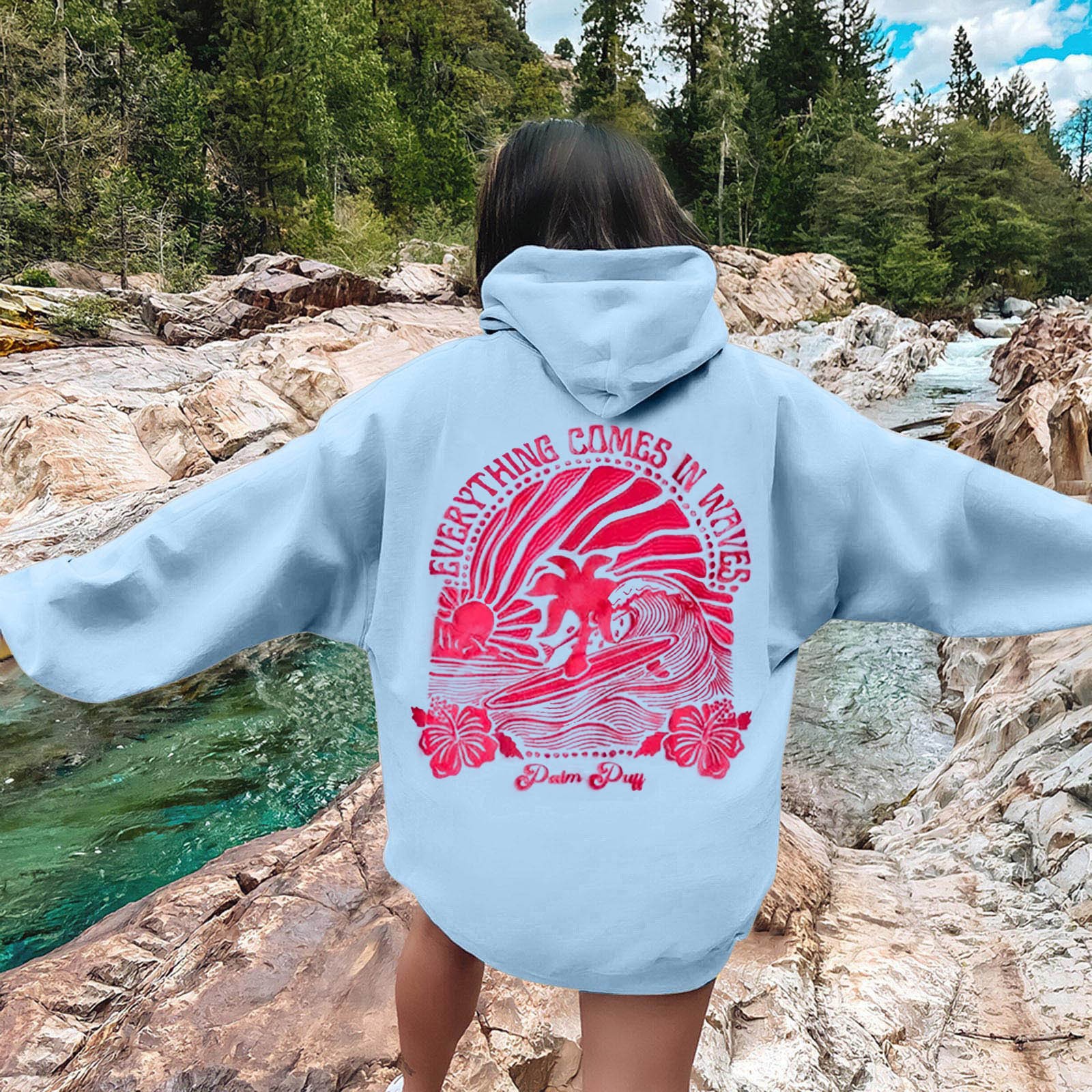 2024 New European Size Women's Drop Shoulder Sleeve Thread Chasing Sunsets Brand Sweatshirt Hoodie Print