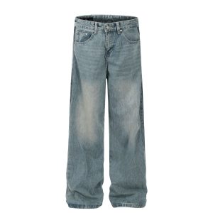 G6613 American street fashion 2024 trendy neutral high-end washed blue deconstruction design men's loose jeans