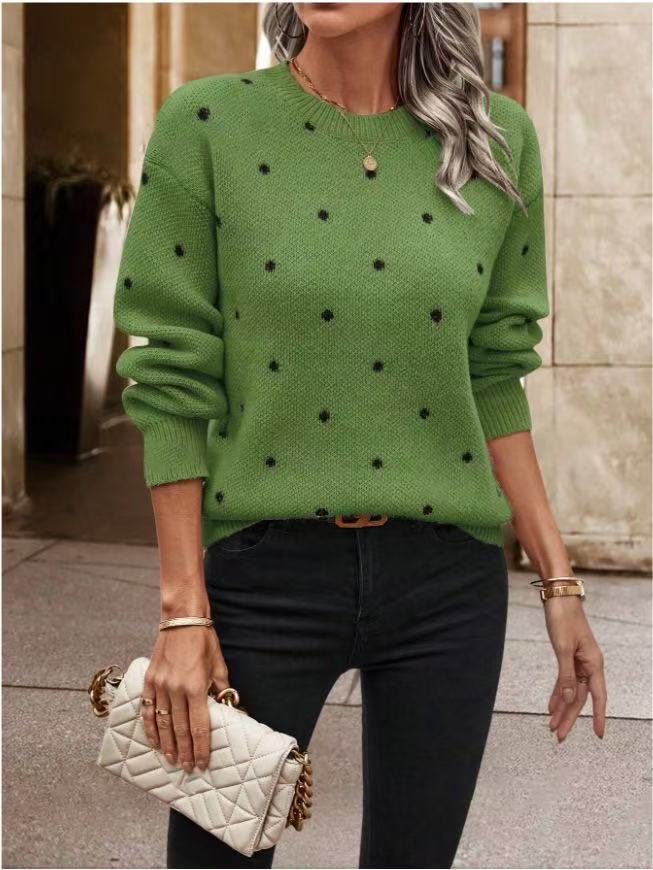 Popular European and American style polka dot knit sweater, sweet round neck long-sleeved top, fashionable and versatile pullover sweater for autumn and winter. - Image 9
