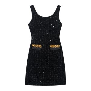 [Exclusive Selection T28685-2]Fashionable and elegant high-end design, heavily sequined Chanel-style vest dress