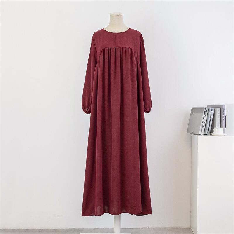 Cross-border foreign trade loose large size long-sleeved solid color pullover robe dress spring and autumn Korean version fat girl over-the-knee long skirt dress - Image 3