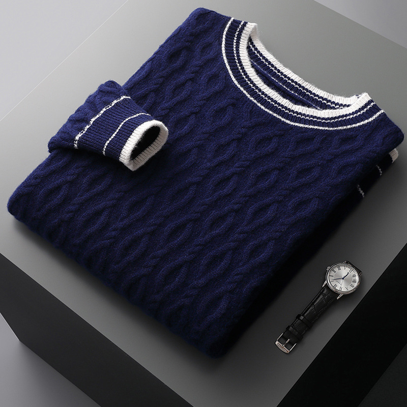 Men's casual thick round neck bottoming sweater new fashion wool bottoming sweater warm solid color men's clothing wholesale - Image 4