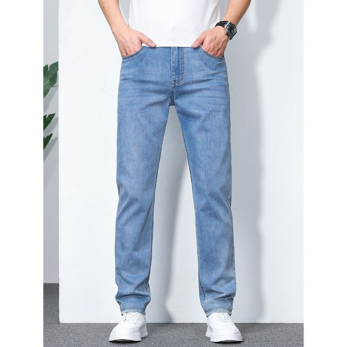 2025 new high-end stretch summer thin jeans men's loose straight ice silk casual large size long pants - Image 10