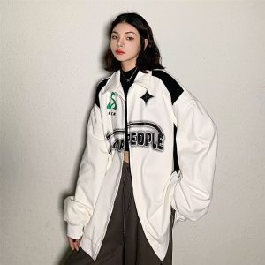 Vintage jacket men's spring and autumn loose zipper sweater American casual sports jacket boys and girls ins tide brand