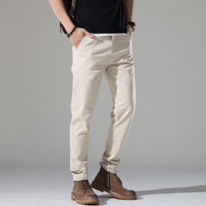 Trendy soft men's stretch casual pants for young men Korean style slim fit solid color versatile skinny long pants for men