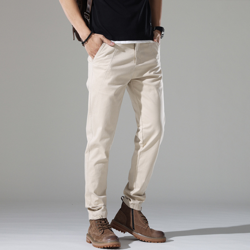 Trendy soft men's stretch casual pants for young men Korean style slim fit solid color versatile skinny long pants for men