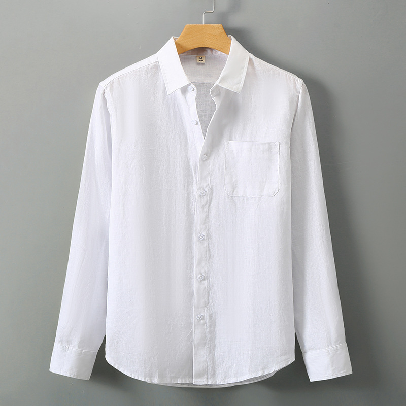Summer linen short-sleeved shirt for middle-aged men's business casual pure linen pocket shirt loose cardigan half-sleeved linen clothing - Image 20
