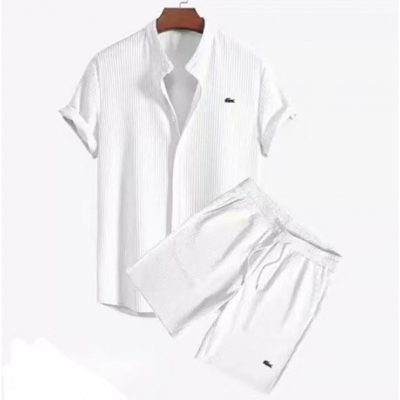 2024 Amazon TEMU hot-selling short-sleeved trendy black and white striped Hawaiian cross-border short-sleeved shirt men's suit - Image 8