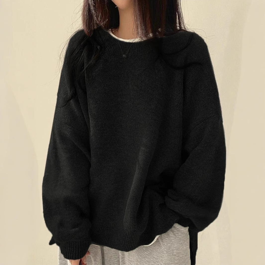 Cross-border European and American women's clothing tk hot style casual versatile solid color split pullover loose long-sleeved ladies sweater autumn and winter 25 - Image 6