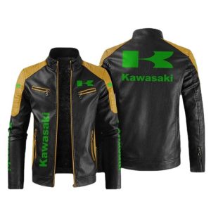 High-end motorcycle leather jacket green Klogo printing boutique men's velvet thickened pu cross-border leather jacket one piece