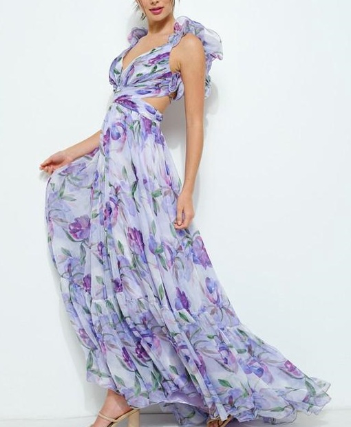 New European and American cross-border trade fashion printed back tie dress, waist-revealing lace-up slim-fitting elegant long dress - Image 5