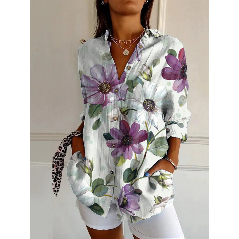 2025 New Women's Long-Sleeved Shirt, Summer European and American Trendy Long-Sleeved Shirt, Floral Print 3D Shirt - Image 4