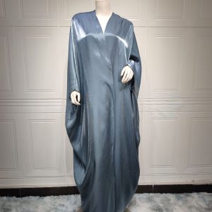 MQ049 Middle East modest Muslim fashion bright silk satin solid color bat sleeve robe European and American large size women's clothing