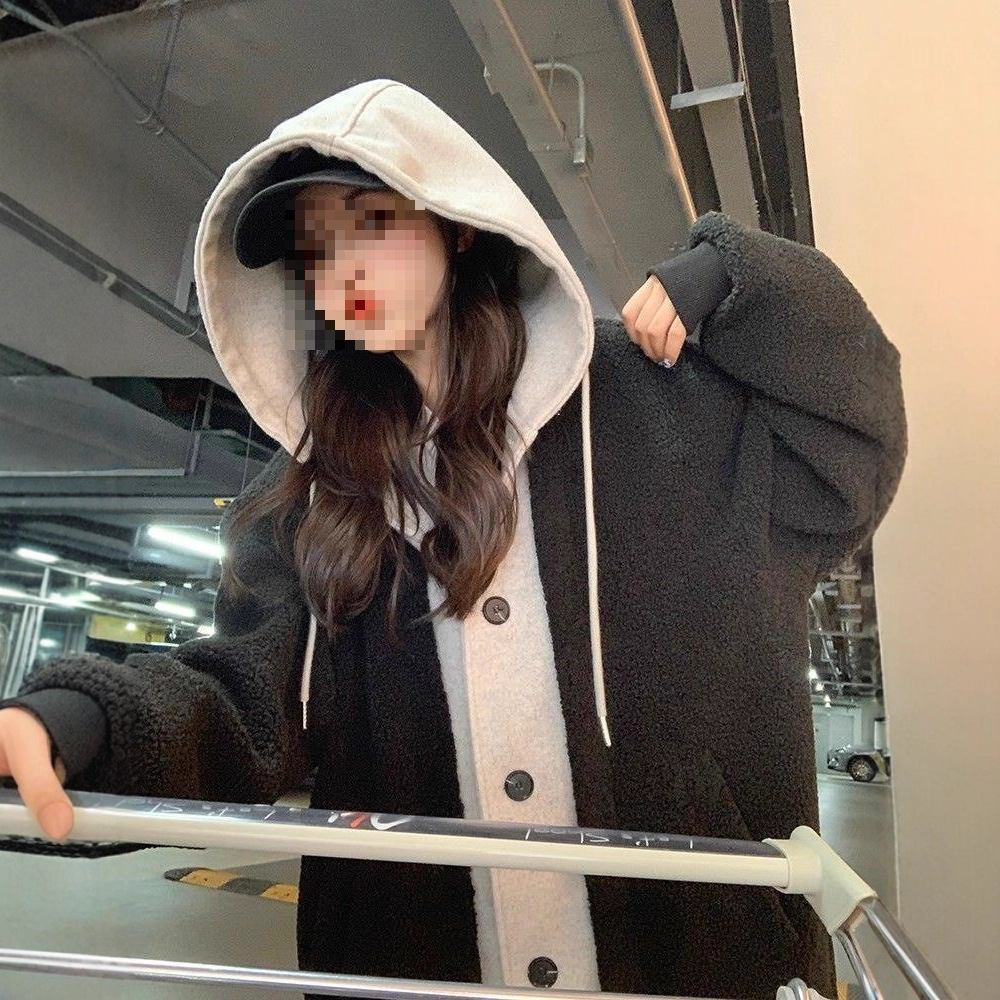 New autumn/winter long hooded coat for women, versatile loose-fitting fleece-lined sweatshirt, Korean style chic trendy coat. - Image 4