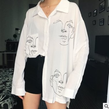 Amazon AliExpress printed cardigan long-sleeved shirt Harajuku style bf mid-length shirt - Image 4