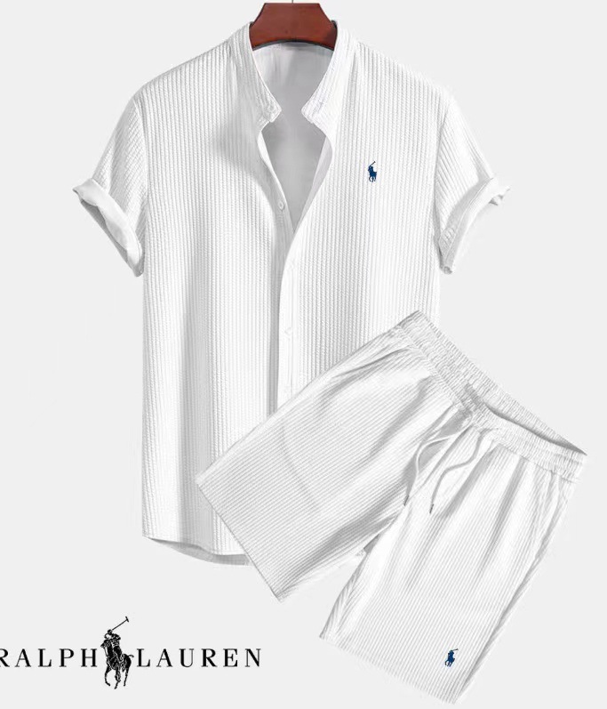 European and American AliExpress Foreign Trade Independent Station Men's Casual Loose Multicolor Beach Wear Corduroy Short Sleeve Suit Two-piece Set - Image 7